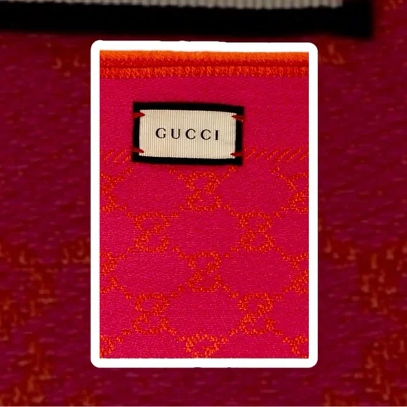 NWT Gucci Orange x Pink Jacquard GG Monogram Logo Wool Scarf - Picture 5 of 5